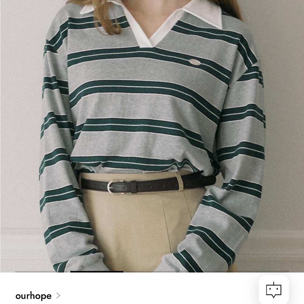 Striped Gray and Green Long Sleeve Polo Shirt